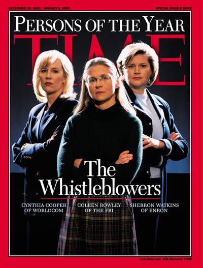 Whistleblowers (L-R) Cynthia Cooper  Worldcom, Colleen Rowley of the FBI & Sherron Watkins of Enron