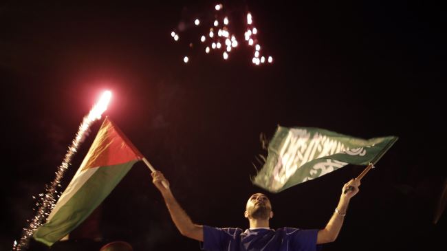 Palestinians celebrating their victory in the Israeli war on Gaza, August 26, 2014